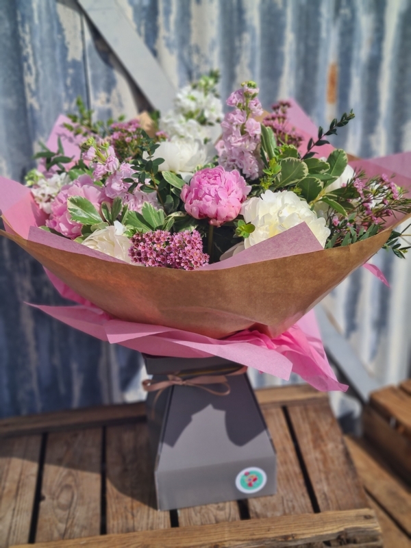 Peony Paradise Aqua Hand Tied
