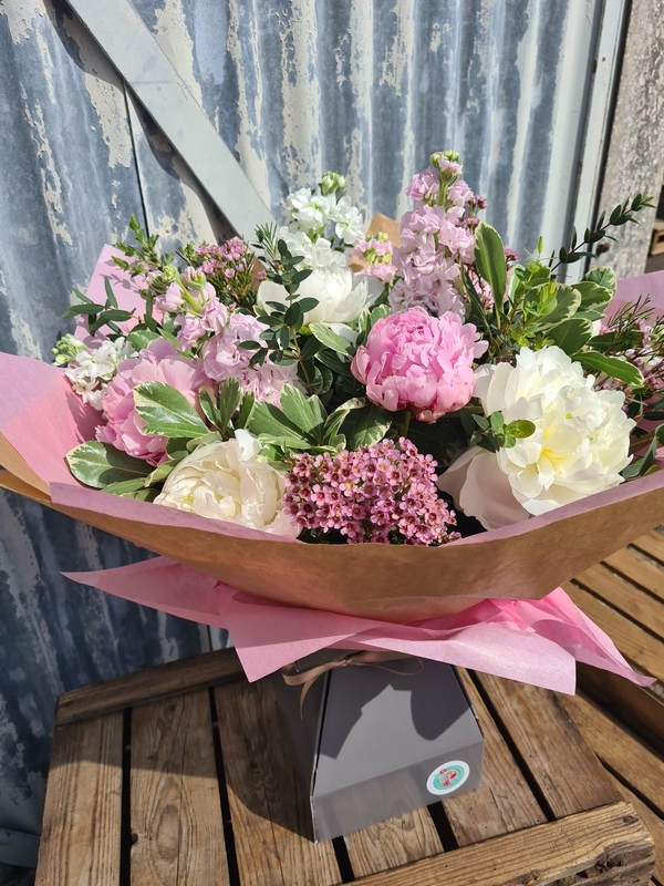 Peony Paradise Aqua Hand Tied