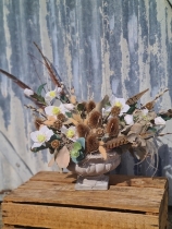 Cement Urn with Faux & Dried Flowers